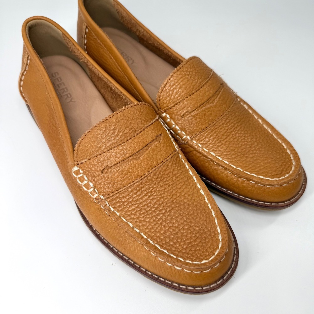 Sperry Seaport Penny Loafers Womens 8 Tan Pebbled Leather STS86930 Excellent